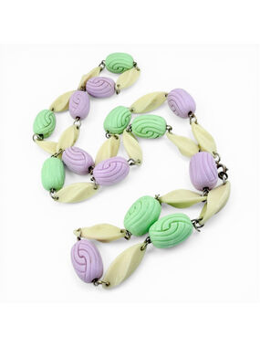 1940s Pastel Beaded Necklace 36” Long Chunky Lucite Celluloid Mid Century